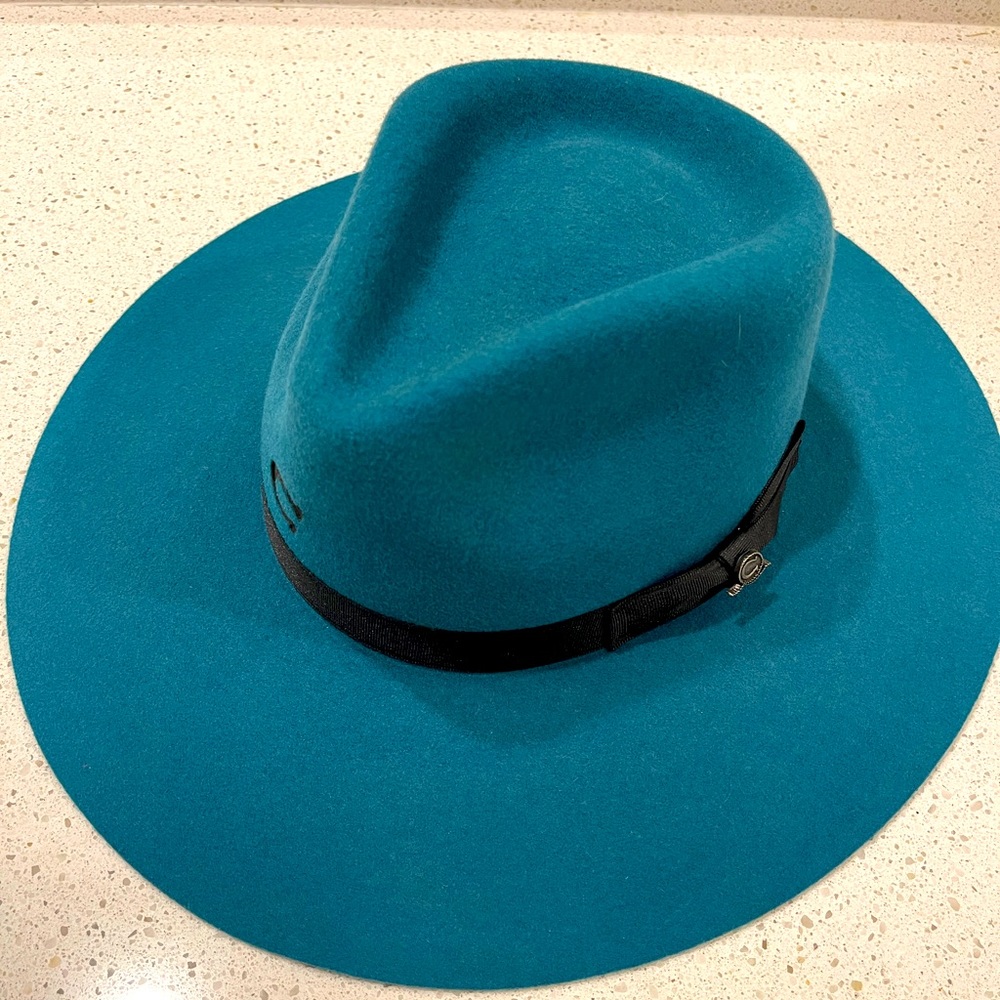 Charlie 1 Horse Highway hat teal wool felt cowboy women’s hat brim size medium